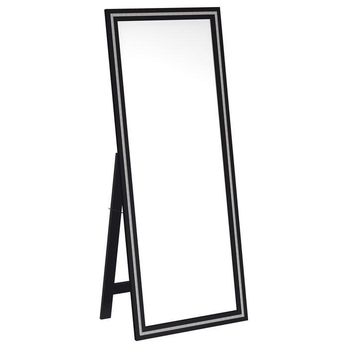 Windrose Full Length Floor Standing Tempered Mirror with LED Lighting Black - 960962