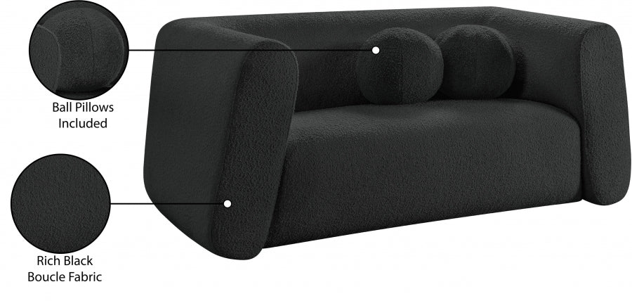 Abbington Boucle Fabric Loveseat Black - 113Black-L - Vega Furniture