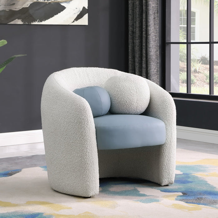 Acadia Blue Boucle Fabric and Faux Leather Accent Chair - 546Blue - Vega Furniture