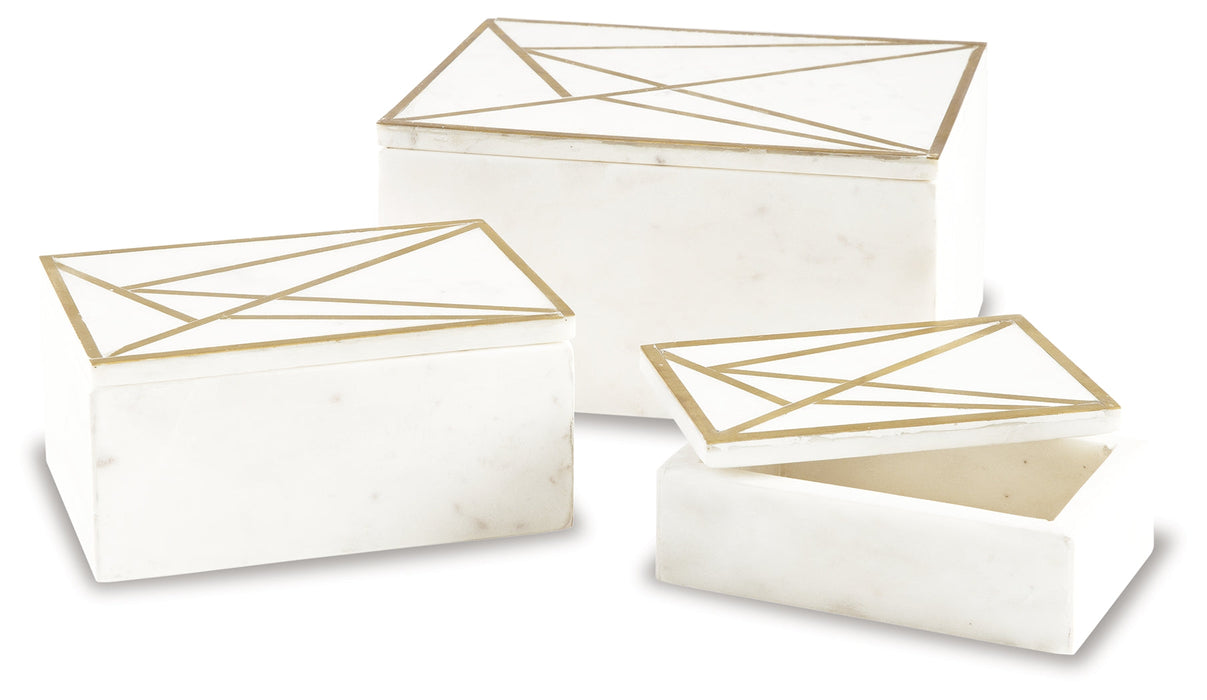 Ackley White/Brass Finish Box, Set of 3 - A2000492 - Vega Furniture