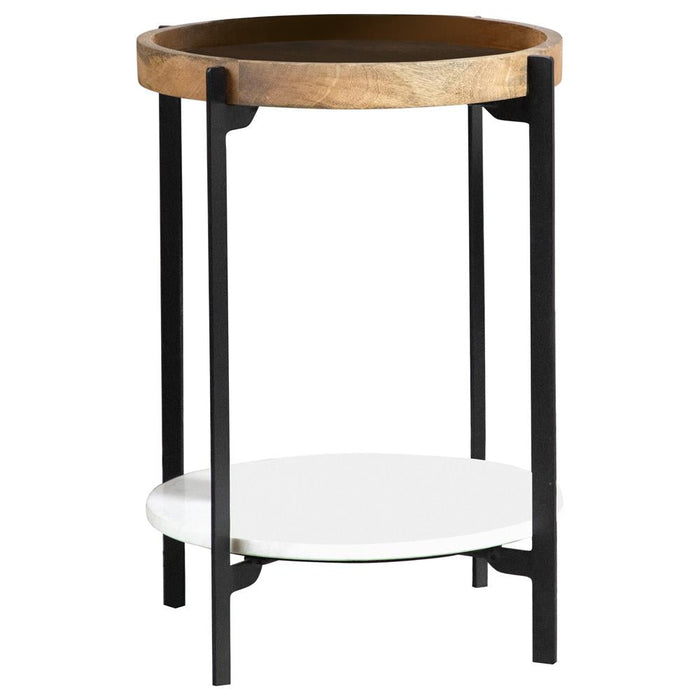 Adhvik Natural/Black Round Accent Table with Marble Shelf - 931218 - Vega Furniture