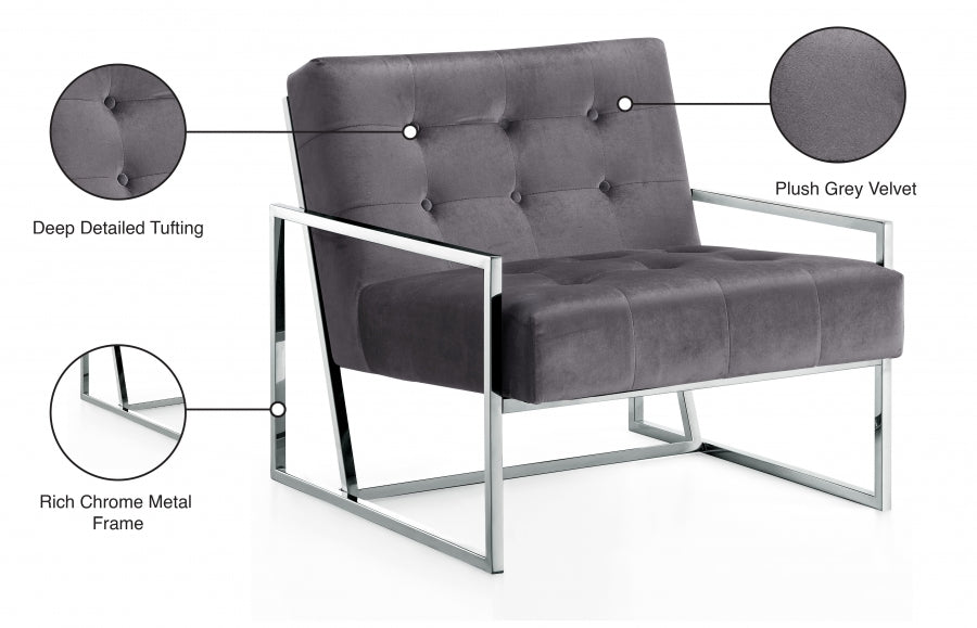 Alexis Grey Velvet Accent Chair - 522Grey - Vega Furniture