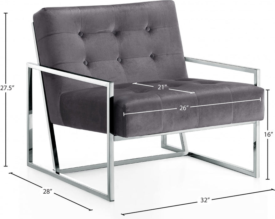 Alexis Grey Velvet Accent Chair - 522Grey - Vega Furniture