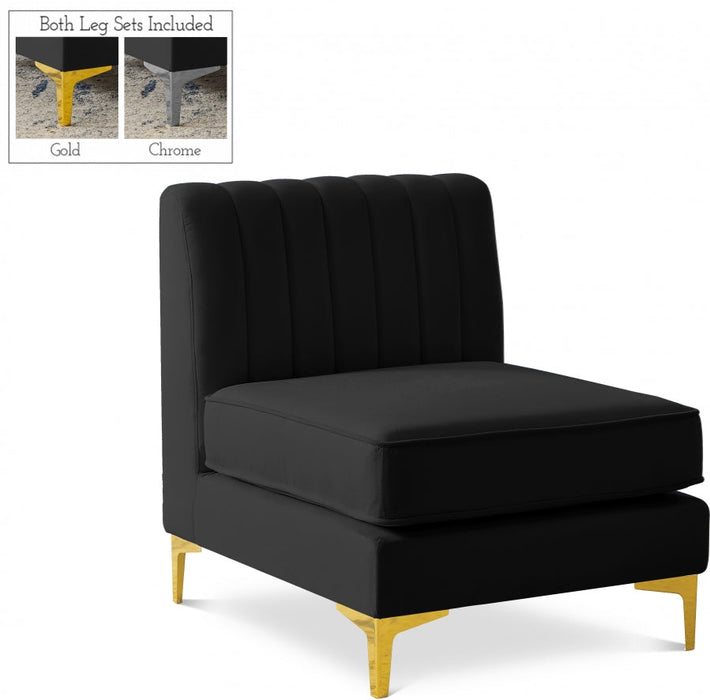 Alina Black Velvet Modular Armless Chair - 604Black-Armless - Vega Furniture