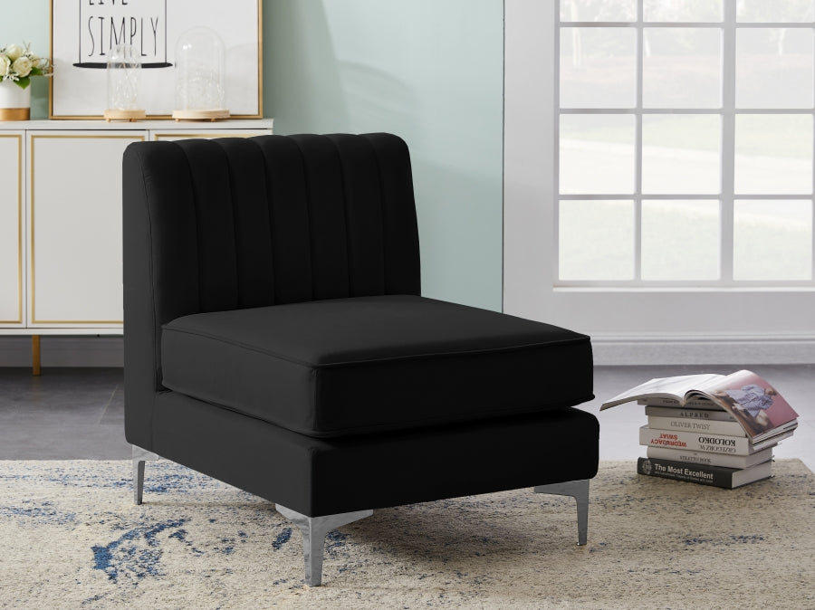 Alina Black Velvet Modular Armless Chair - 604Black-Armless - Vega Furniture