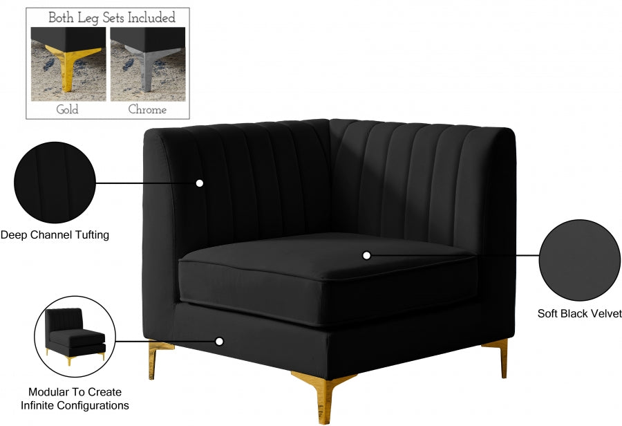 Alina Black Velvet Modular Corner Chair - 604Black-Corner - Vega Furniture