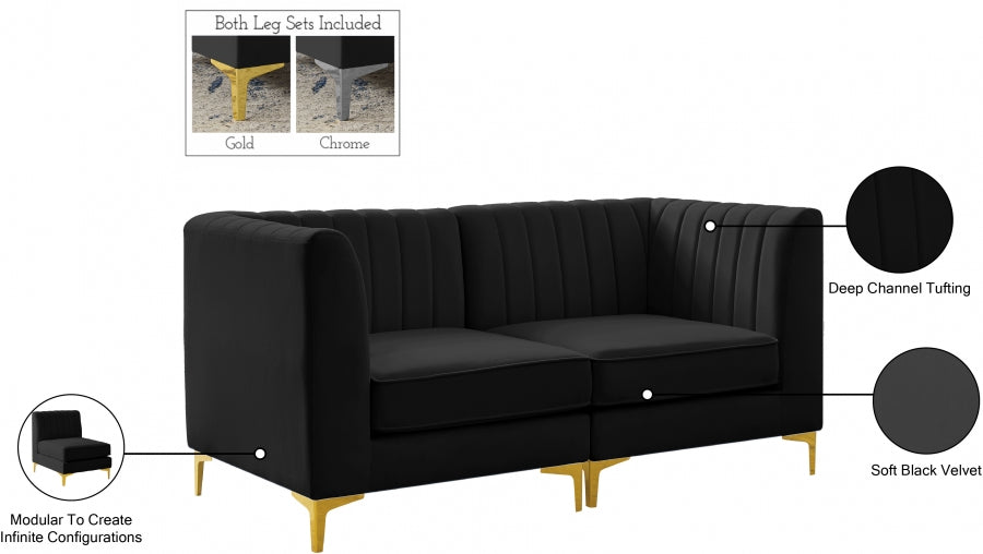 Alina Black Velvet Modular Loveseat - 604Black-S67 - Vega Furniture