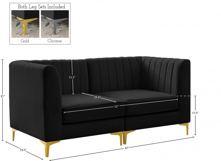 Alina Black Velvet Modular Loveseat - 604Black-S67 - Vega Furniture