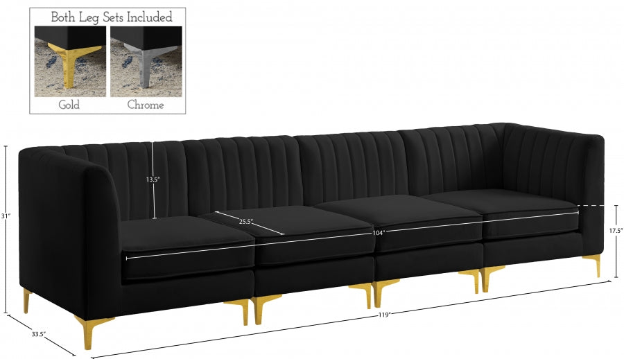 Alina Black Velvet Modular Sofa - 604Black-S119 - Vega Furniture