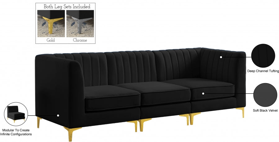 Alina Black Velvet Modular Sofa - 604Black-S93 - Vega Furniture