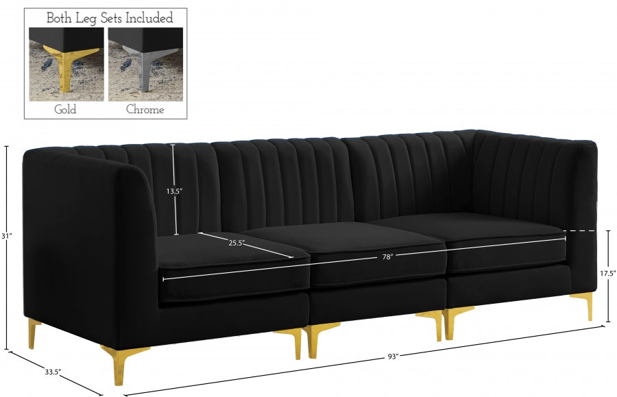 Alina Black Velvet Modular Sofa - 604Black-S93 - Vega Furniture