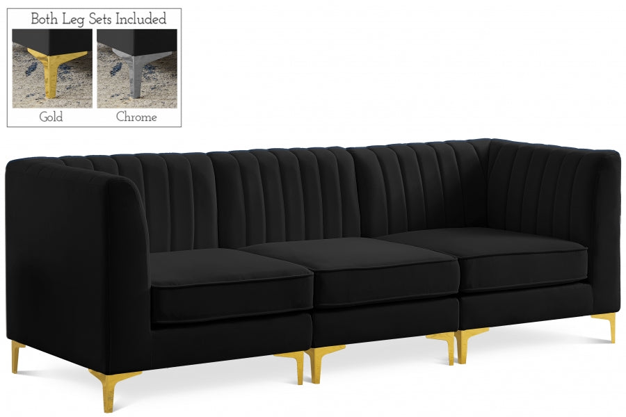 Alina Black Velvet Modular Sofa - 604Black-S93 - Vega Furniture