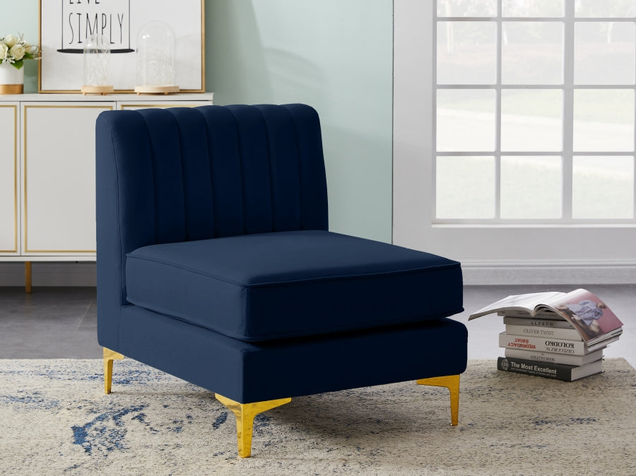 Alina Blue Velvet Modular Armless Chair - 604Navy-Armless - Vega Furniture