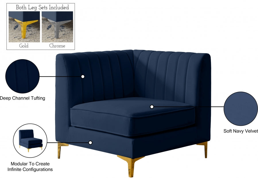 Alina Blue Velvet Modular Corner Chair - 604Navy-Corner - Vega Furniture