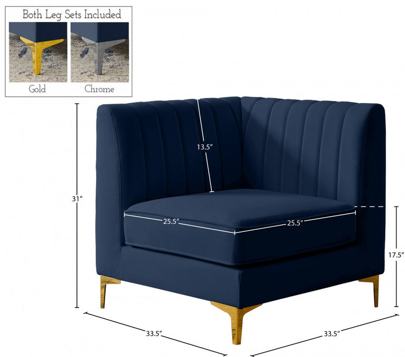 Alina Blue Velvet Modular Corner Chair - 604Navy-Corner - Vega Furniture