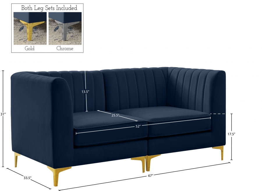 Alina Blue Velvet Modular Loveseat - 604Navy-S67 - Vega Furniture