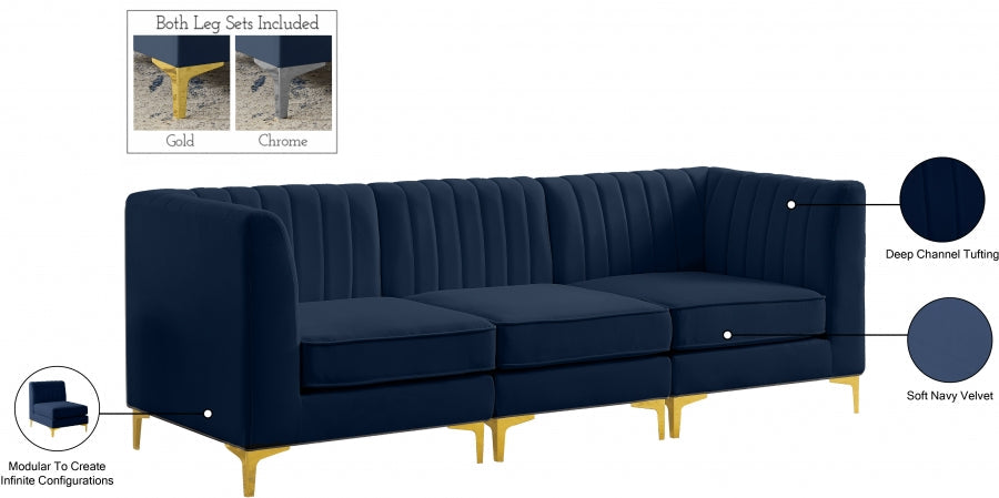 Alina Blue Velvet Modular Sofa - 604Navy-S93 - Vega Furniture