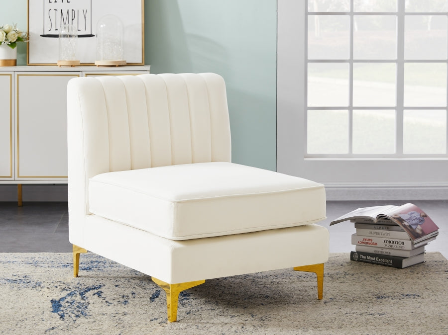 Alina Cream Velvet Modular Armless Chair - 604Cream-Armless - Vega Furniture