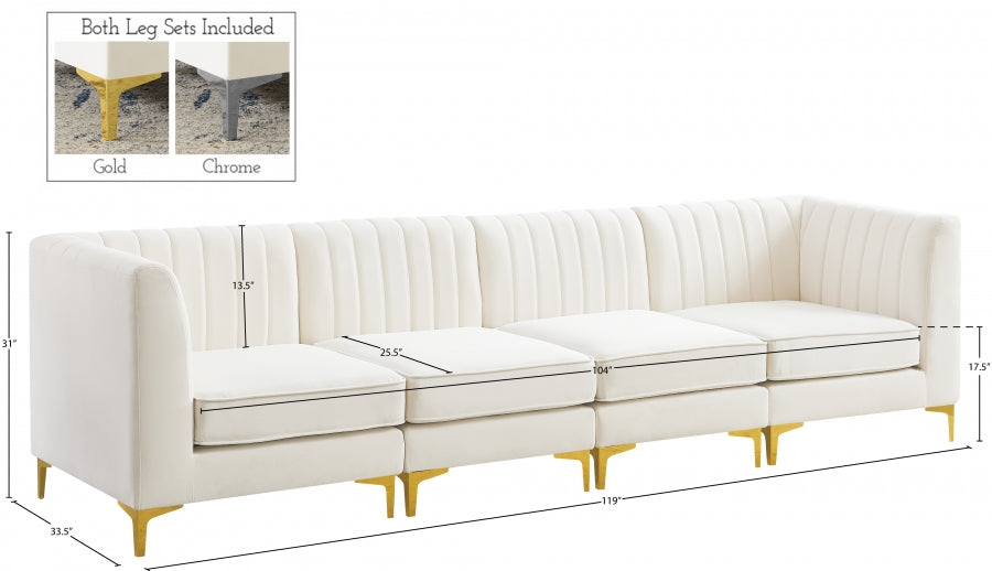 Alina Cream Velvet Modular Sofa - 604Cream-S119 - Vega Furniture