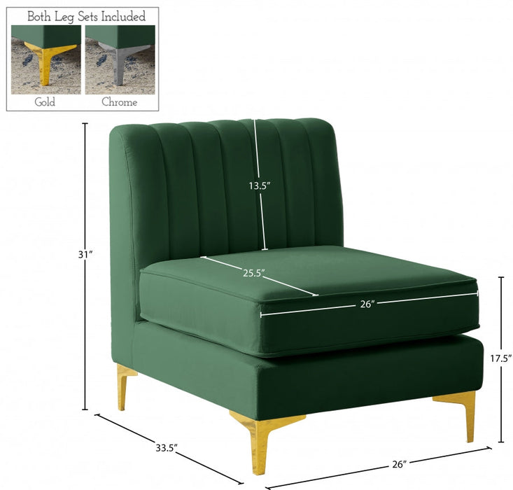 Alina Green Velvet Modular Armless Chair - 604Green-Armless - Vega Furniture