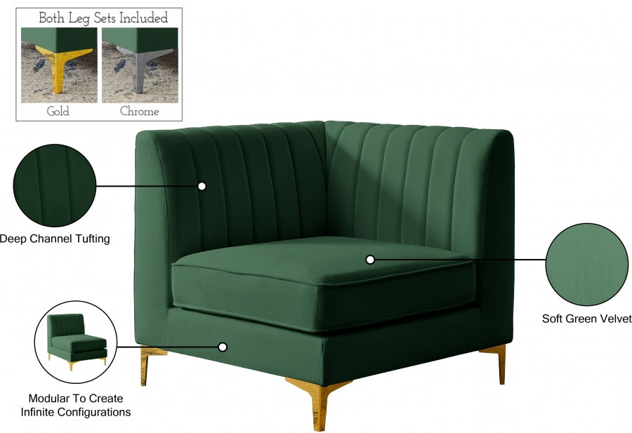 Alina Green Velvet Modular Corner Chair - 604Green-Corner - Vega Furniture