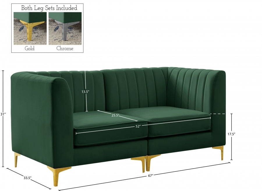 Alina Green Velvet Modular Loveseat - 604Green-S67 - Vega Furniture