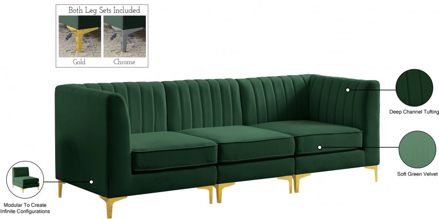 Alina Green Velvet Modular Sofa - 604Green-S93 - Vega Furniture