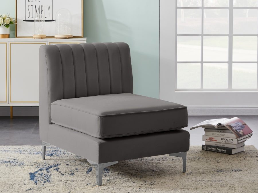 Alina Grey Velvet Modular Armless Chair - 604Grey-Armless - Vega Furniture