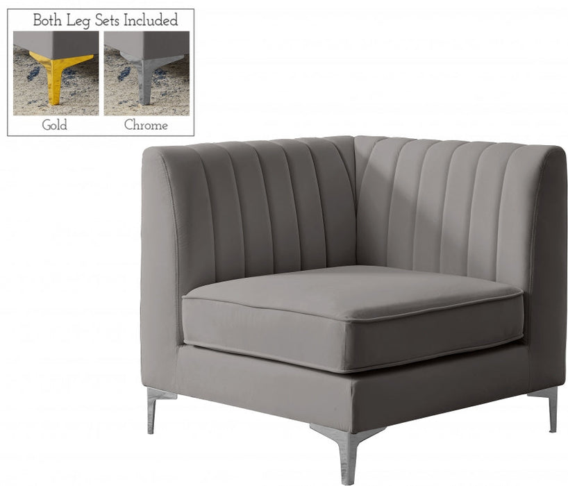 Alina Grey Velvet Modular Corner Chair - 604Grey-Corner - Vega Furniture