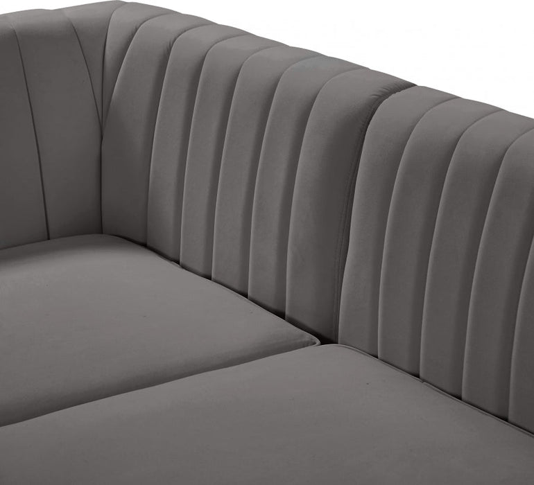 Alina Grey Velvet Modular Loveseat - 604Grey-S67 - Vega Furniture