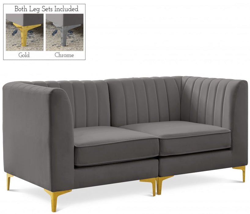 Alina Grey Velvet Modular Loveseat - 604Grey-S67 - Vega Furniture