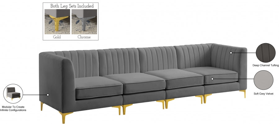 Alina Grey Velvet Modular Sofa - 604Grey-S119 - Vega Furniture