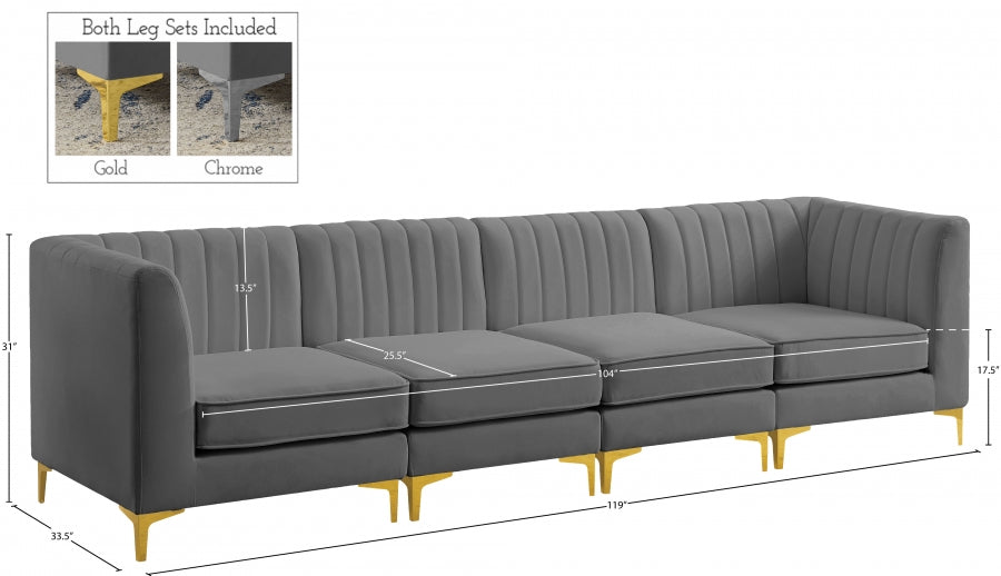 Alina Grey Velvet Modular Sofa - 604Grey-S119 - Vega Furniture