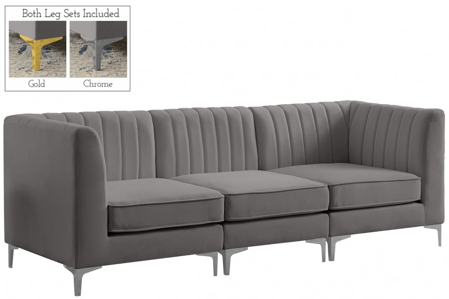 Alina Grey Velvet Modular Sofa - 604Grey-S93 - Vega Furniture