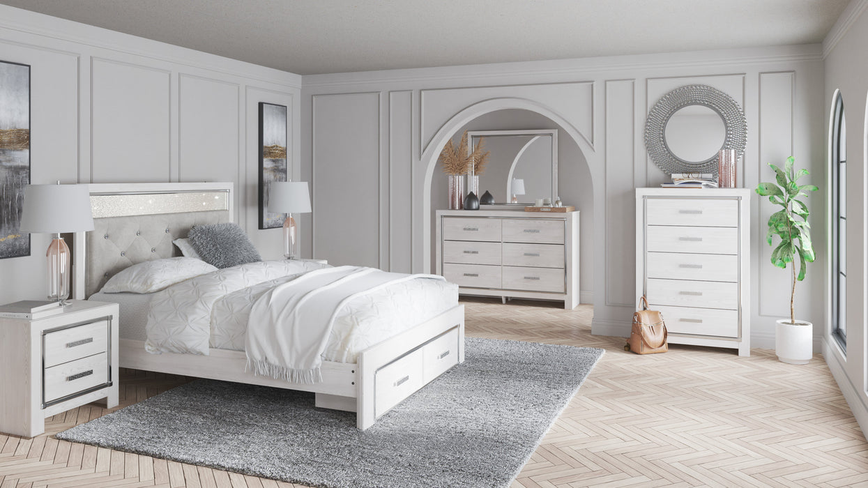 Altyra White LED Upholstered Footboard Storage Platform Bedroom Set - SET | B2640-56S | B2640-58 | B2640-95 | B2640-92 | B2640-46 | B100-14 - Vega Furniture