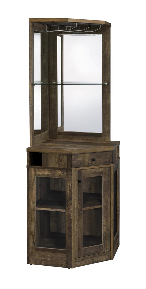 Alviso Rustic Oak Corner Bar Cabinet with Stemware Rack - 182303 - Vega Furniture