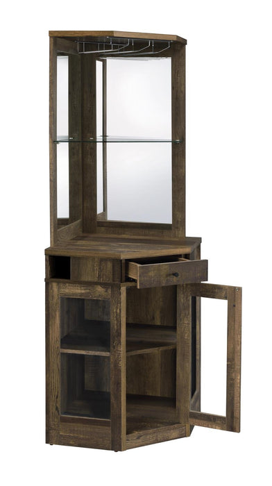 Alviso Rustic Oak Corner Bar Cabinet with Stemware Rack - 182303 - Vega Furniture