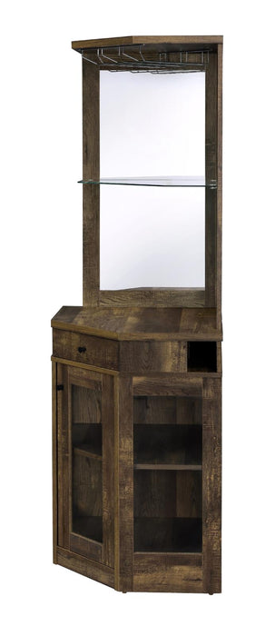 Alviso Rustic Oak Corner Bar Cabinet with Stemware Rack - 182303 - Vega Furniture