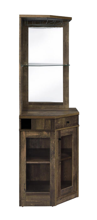 Alviso Rustic Oak Corner Bar Cabinet with Stemware Rack - 182303 - Vega Furniture