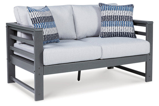 Amora Charcoal Gray Outdoor Loveseat with Cushion - P417-835 - Vega Furniture