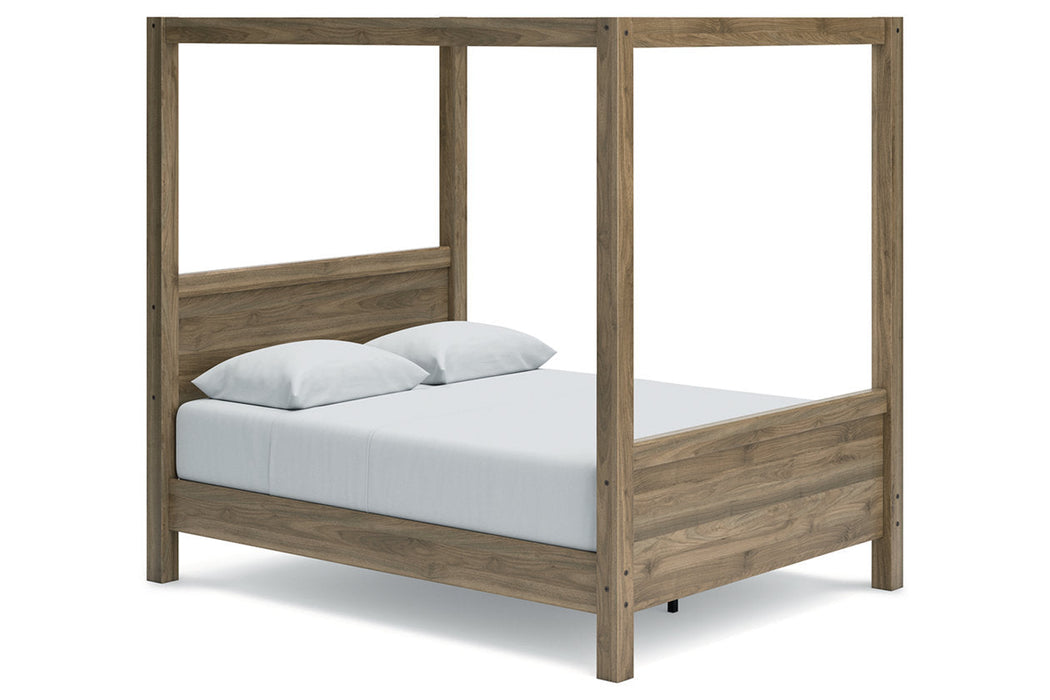 Aprilyn Honey Queen Canopy Bed - SET | EB1187-161 | EB1187-171 | EB1187-198 - Vega Furniture