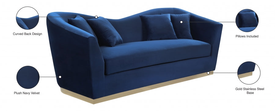 Arabella Blue Velvet Sofa - 617Navy-S - Vega Furniture