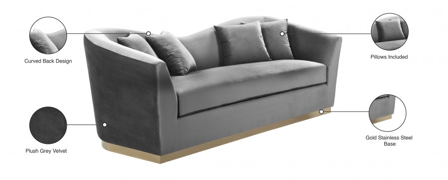 Arabella Grey Velvet Sofa - 617Grey-S - Vega Furniture