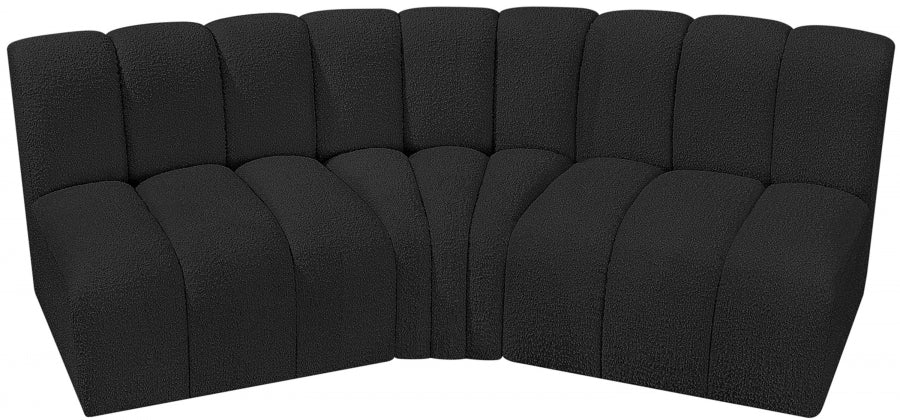 Arc Boucle Fabric 3pc. Sectional Black - 102Black-S3B - Vega Furniture