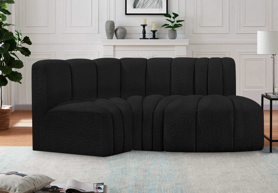 Arc Boucle Fabric 3pc. Sectional Black - 102Black-S3D - Vega Furniture