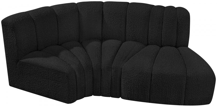 Arc Boucle Fabric 3pc. Sectional Black - 102Black-S3D - Vega Furniture