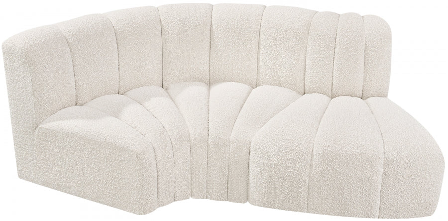 Arc Boucle Fabric 3pc. Sectional Cream - 102Cream-S3D - Vega Furniture