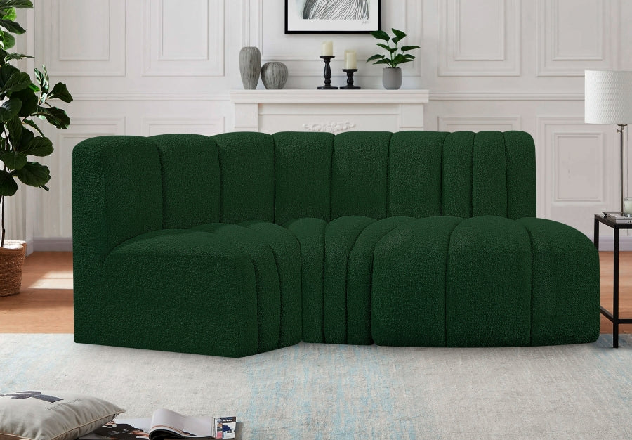 Arc Boucle Fabric 3pc. Sectional Green - 102Green-S3D - Vega Furniture