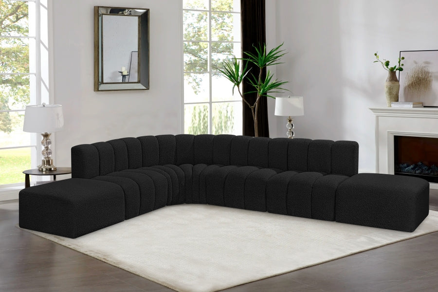 Arc Boucle Fabric 7pc. Sectional Black - 102Black-S7A - Vega Furniture