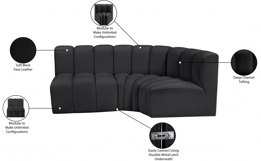 Arc Faux Leather 3pc. Sectional Black - 101Black-S3A - Vega Furniture